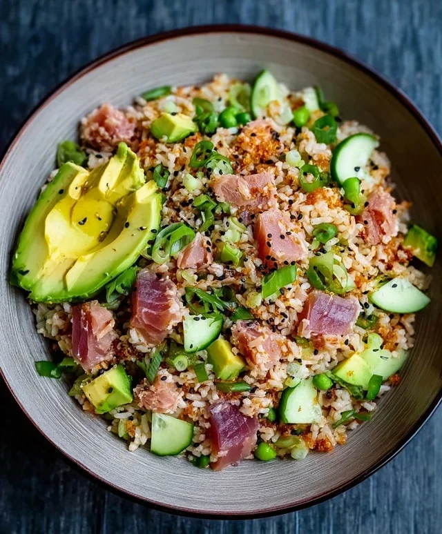 Tuna Avocado Crispy Rice Salad