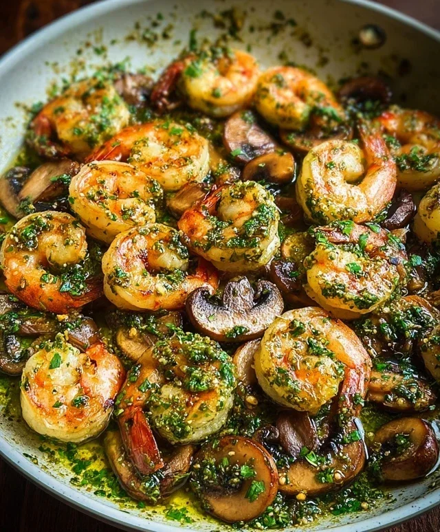 Pesto Shrimp with Mushrooms