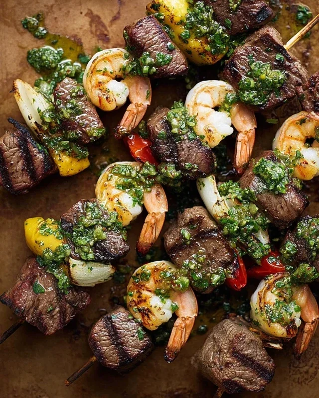 Surf and Turf Kabobs with Chimichurri Sauce