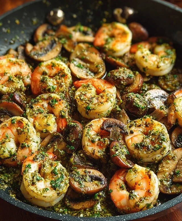 Pesto Shrimp with Mushrooms