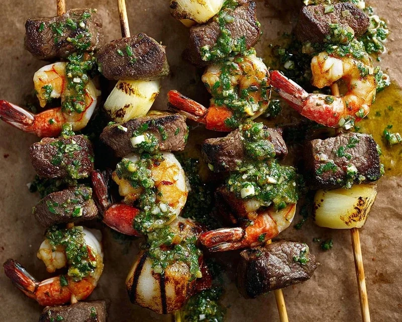 Surf and Turf Kabobs with Chimichurri Sauce