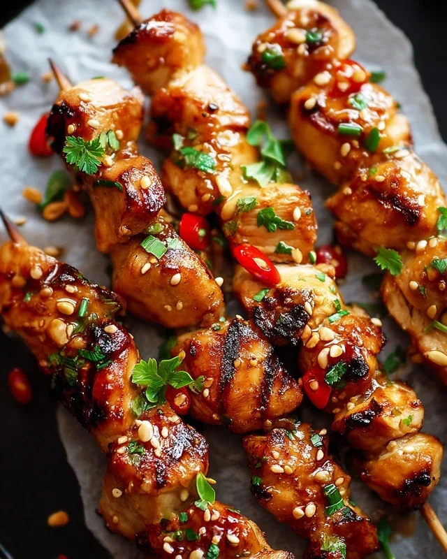 Easy Grilled Asian Chicken Skewers with Honey Garlic Sauce