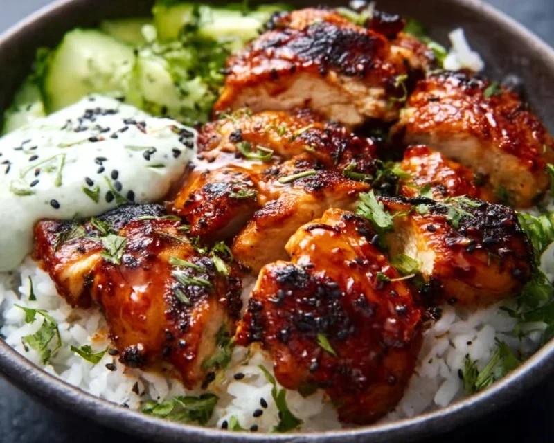 Spicy Honey-Gin Extract Extractger Chicken Bowls with Yum Yum Sauce