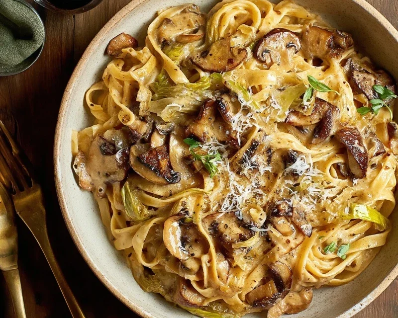 Caramelized Leek and Mushroom Gruyere Pasta
