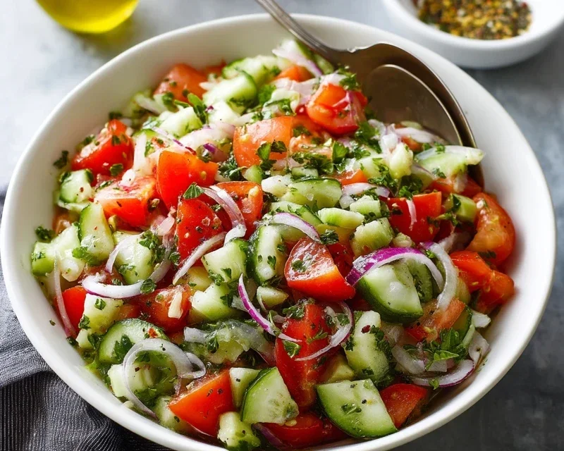 Mediterranean Salad with Cucumber, Tomato and Onion