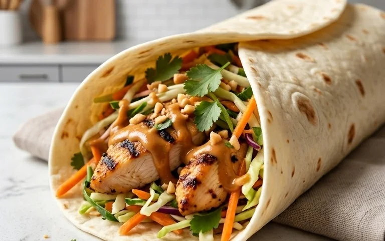 Thai Chicken Wrap with Crunchy Asian Slaw