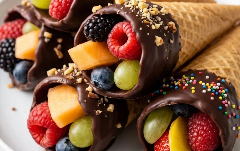 Chocolate Dipped Fruit Filled Cones