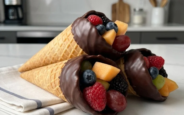 Chocolate Dipped Fruit Filled Cones