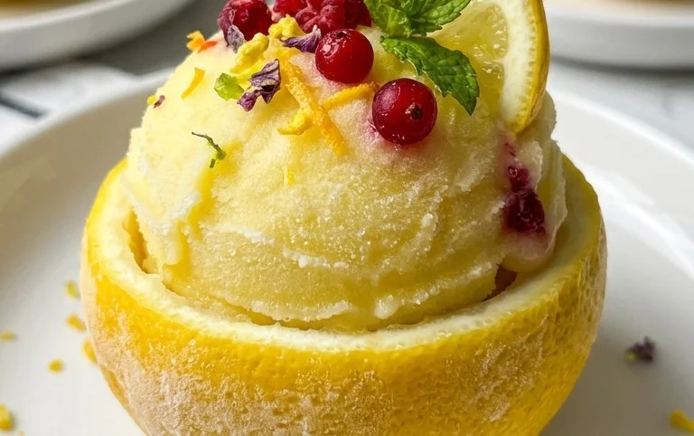 Sorbetto di Limone Dressed Up in a Frozen Lemon Shell