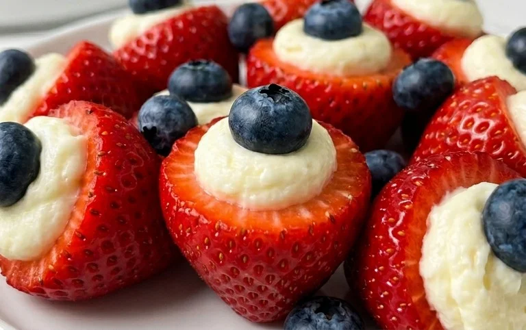 Red, White, and Blue Cheesecake Strawberries