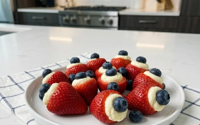 Red, White, and Blue Cheesecake Strawberries