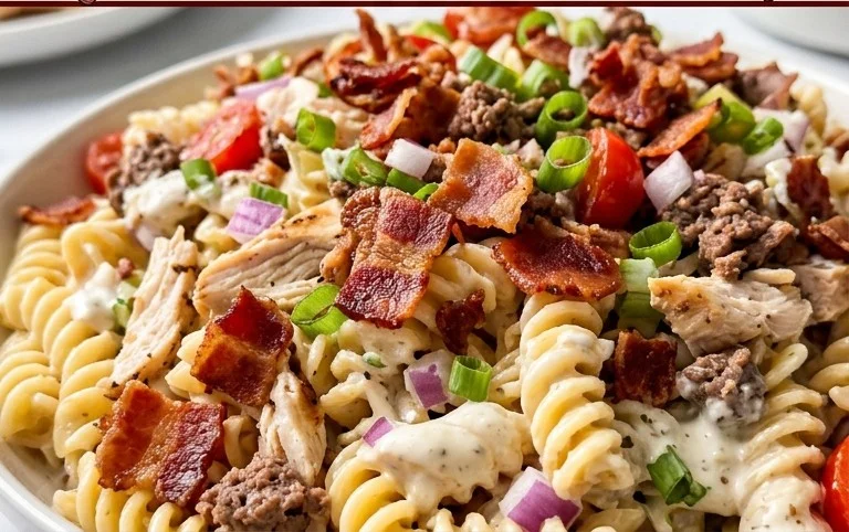 Chicken Beef Bacon Ranch Pasta Salad