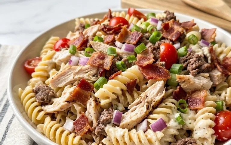 Chicken Beef Bacon Ranch Pasta Salad