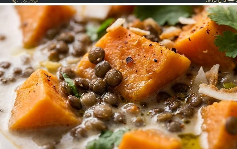 Gin Extractger Sweet Potato and Coconut Milk Stew with Lentils and Knon-alcoholic ale