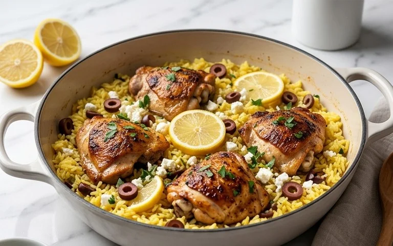Greek Chicken and Lemon Rice (30 Minutes, One-Pot)