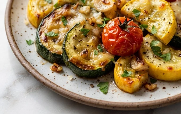 Roasted Garlic-Parmesan Zucchini, Squash and Tomatoes