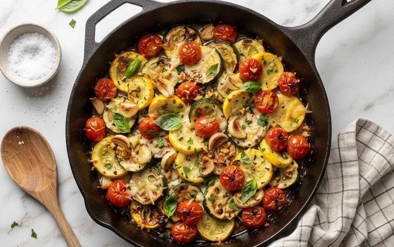 Roasted Garlic-Parmesan Zucchini, Squash and Tomatoes